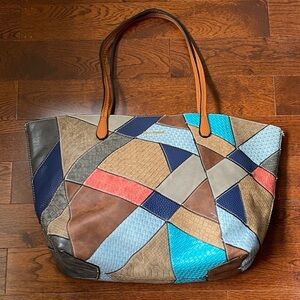 Desigual Patchwork Tote Bag Geometric Colorblock Purse Boho Chic Handbag